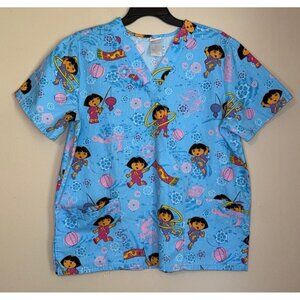 Dora the Explorer Printed Medical Scrub Top women’s Large vintage